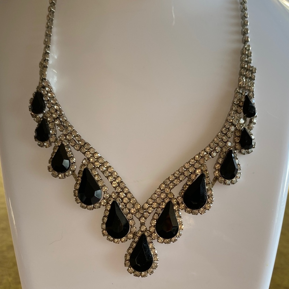 Charming Charlie Black Teardrop Crystal Statement Necklace